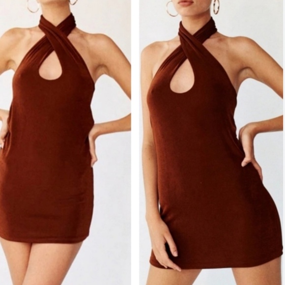 With Jean Lena Halter Dress in Brown - Picture 2 of 3